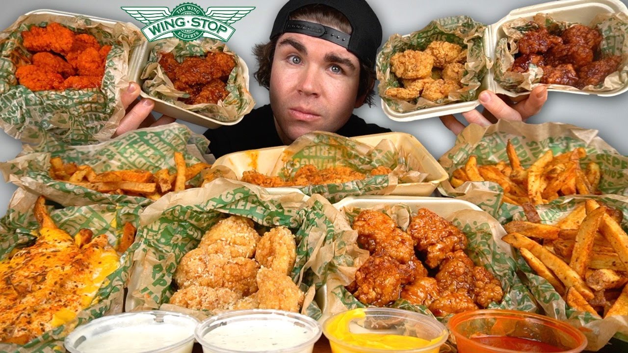 Крылышки WINGSTOP без костей, картофель фри «Мукбанг» с сыром и соусом «Вуду», куриные наггетсы +