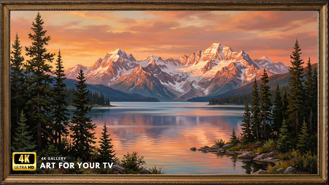 Antique Mountain Landscape, 4K UHD Textured Canvas Art | Framed Art TV Screensaver