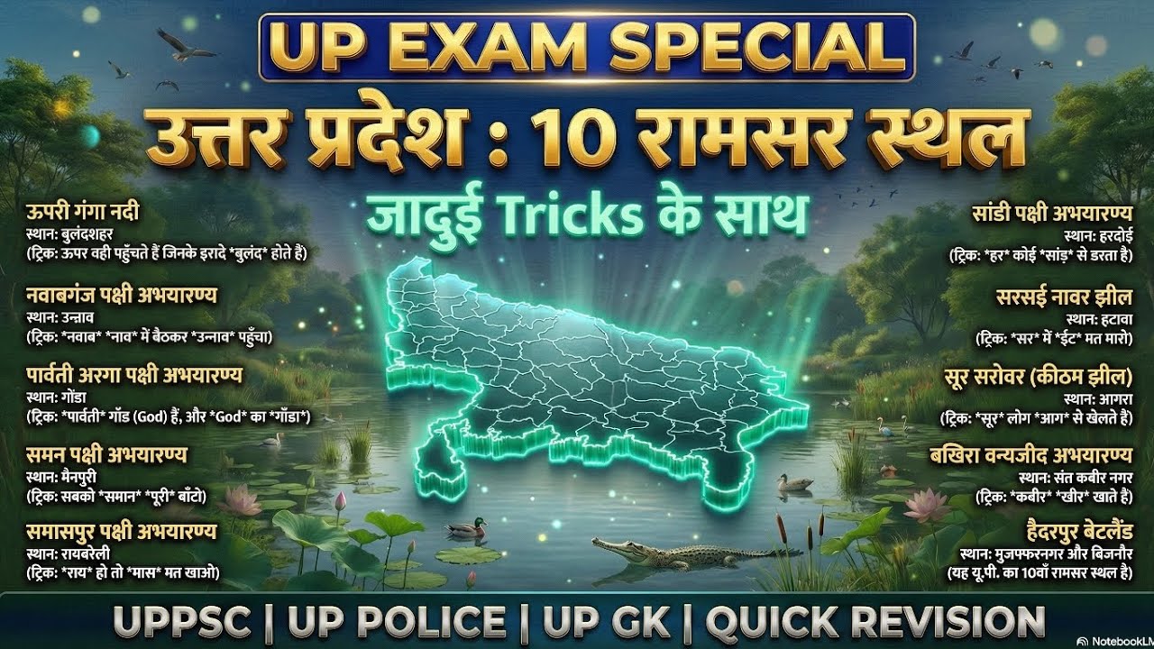 उत्तर प्रदेश : 10 रामसर स्थल l UP Ramsar site l Tricks के साथ l UP Special UP Police, UPPSC, Lekhpal