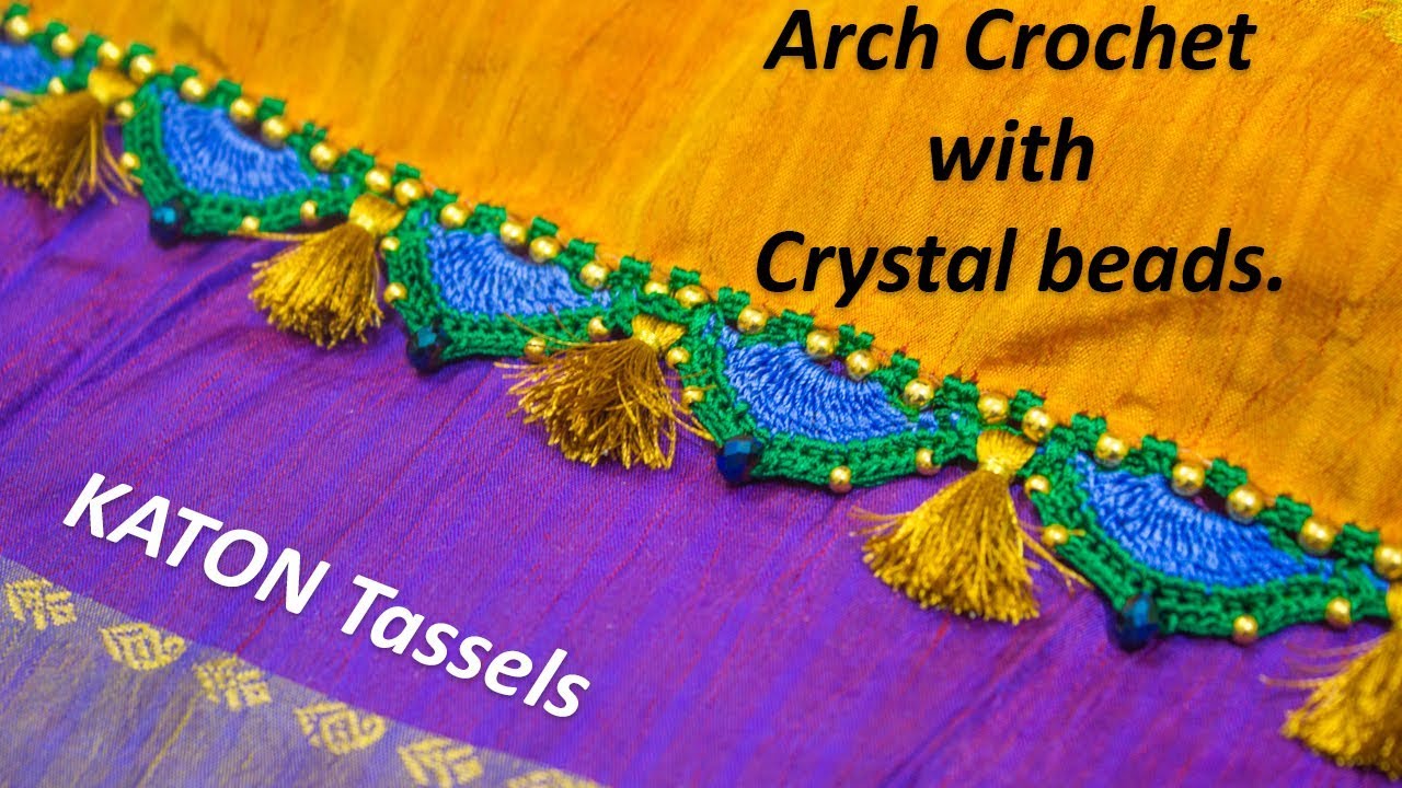 Arch Crochet with Crystal Beads for Silk Sarees | Saree Kuchu | Krosha Designs| Tamil