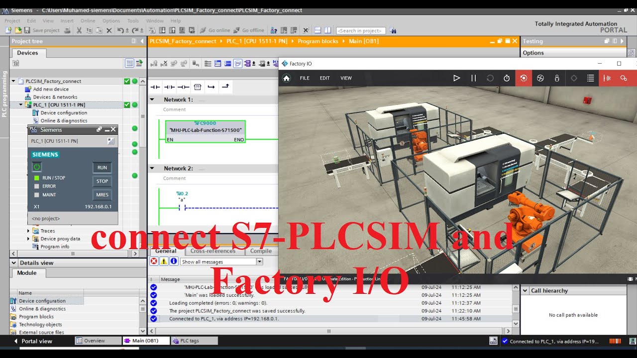 TIA Portal how to connect Siemens S7 - PLCSIM and Factory I/O - problem solved