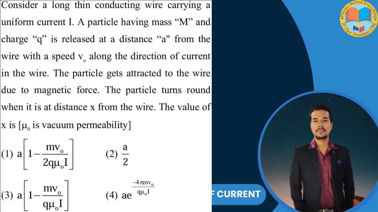 Consider a long thin conducting wire carrying a uniform current I. A particle having mass M and #jee