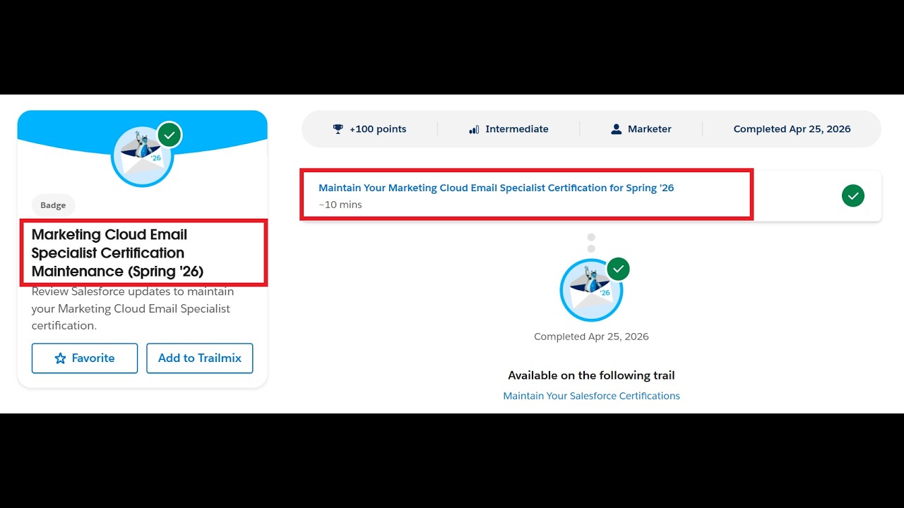 Marketing Cloud Email Specialist Certification Maintenance (Spring '26) | Salesforce