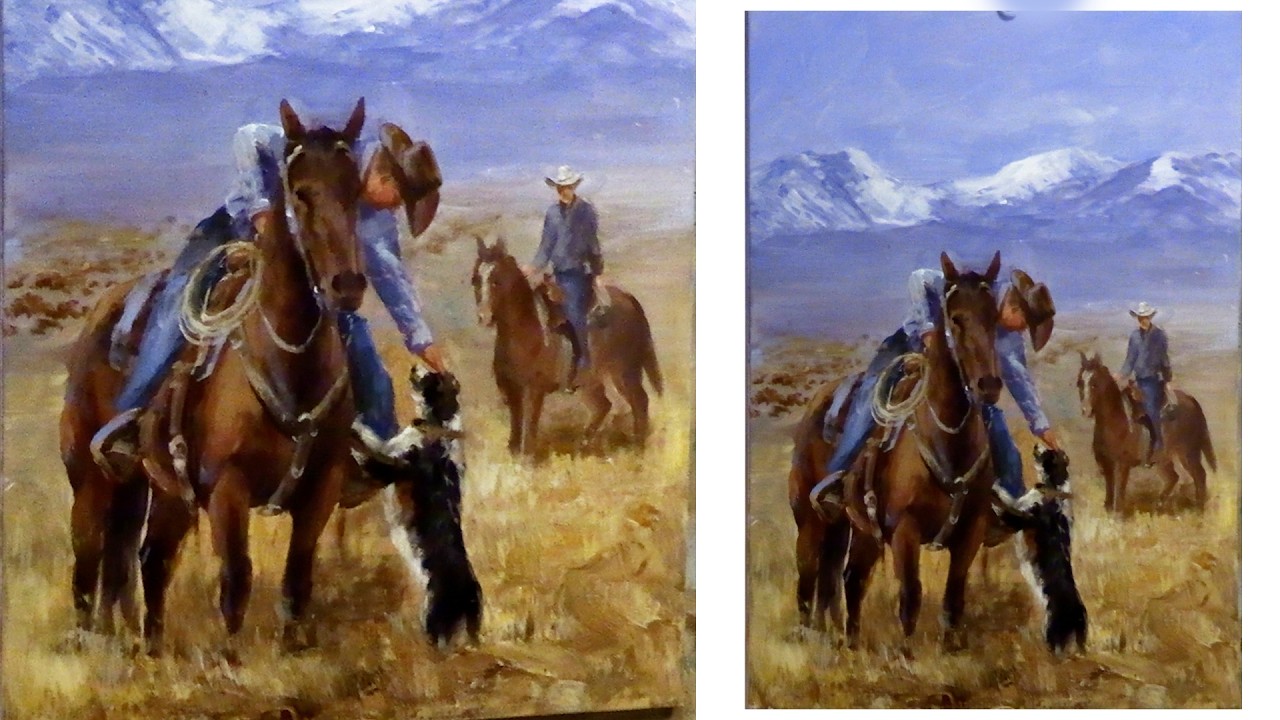 Western Landscape- Our Work is Done-  Man and His Dog