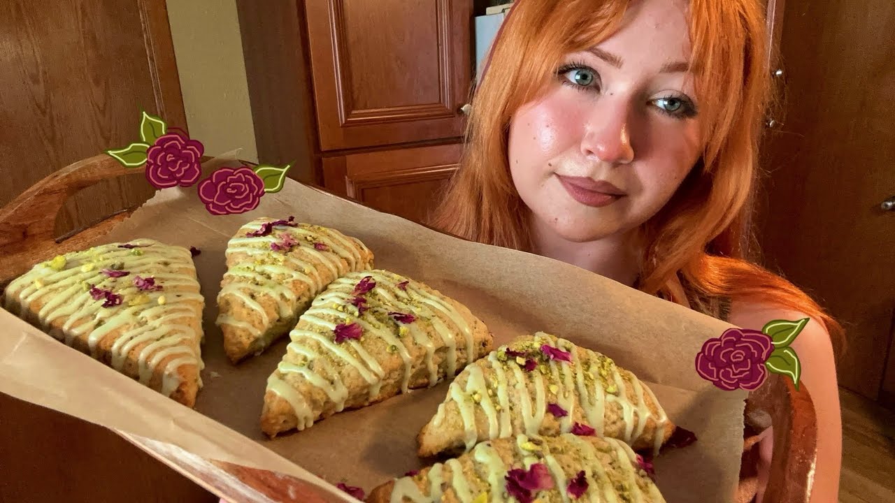 ASMR Baking Pistachio Rose Scones From Scratch (Close Whispered Voiceover)