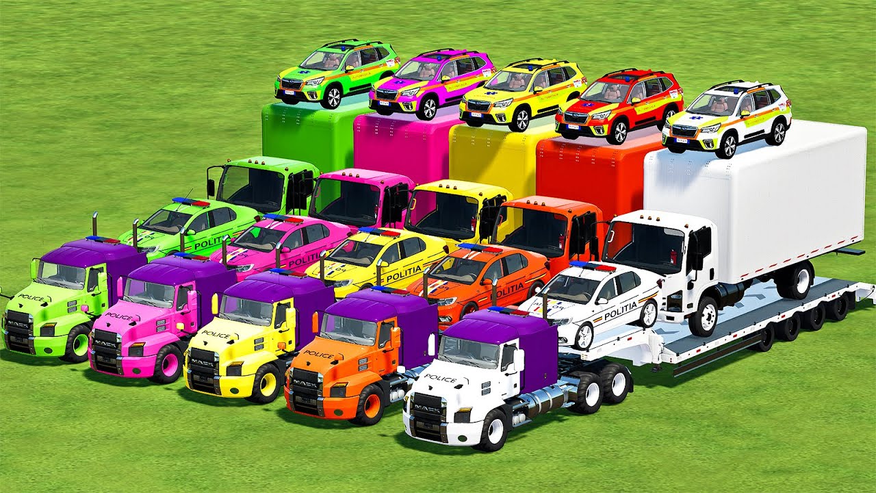 TRANSPORTING EMERGENCY POLICE & ISUZU WITH POLICE MACK TRUCKS! Farming Simulator 22