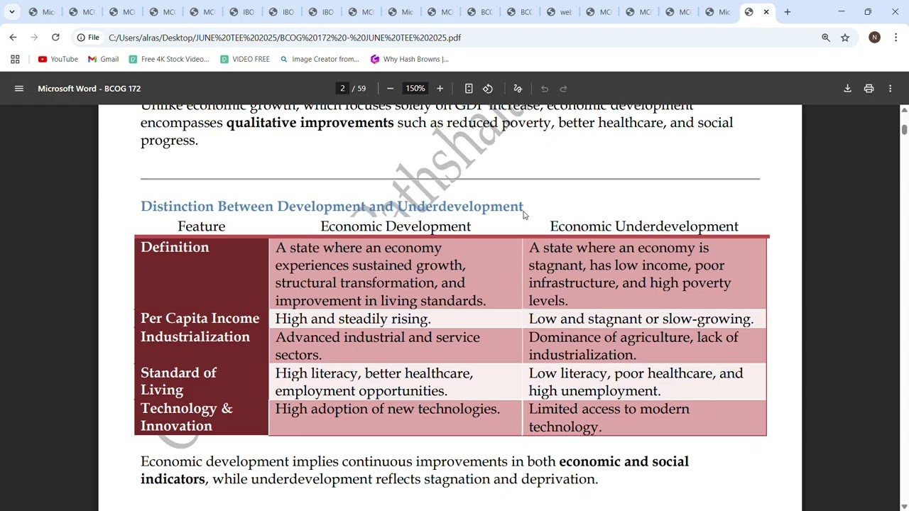 BCOG 172 : Q - DEFINE ECONOMIC DEVELOPMENT. DIFFERENCE BETWEEN DEVELOPMENT & UNDERDEVELOPMENT.