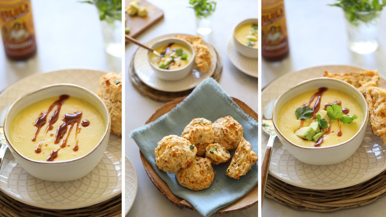 Corn Soup and Cheddar Cheese Biscuits