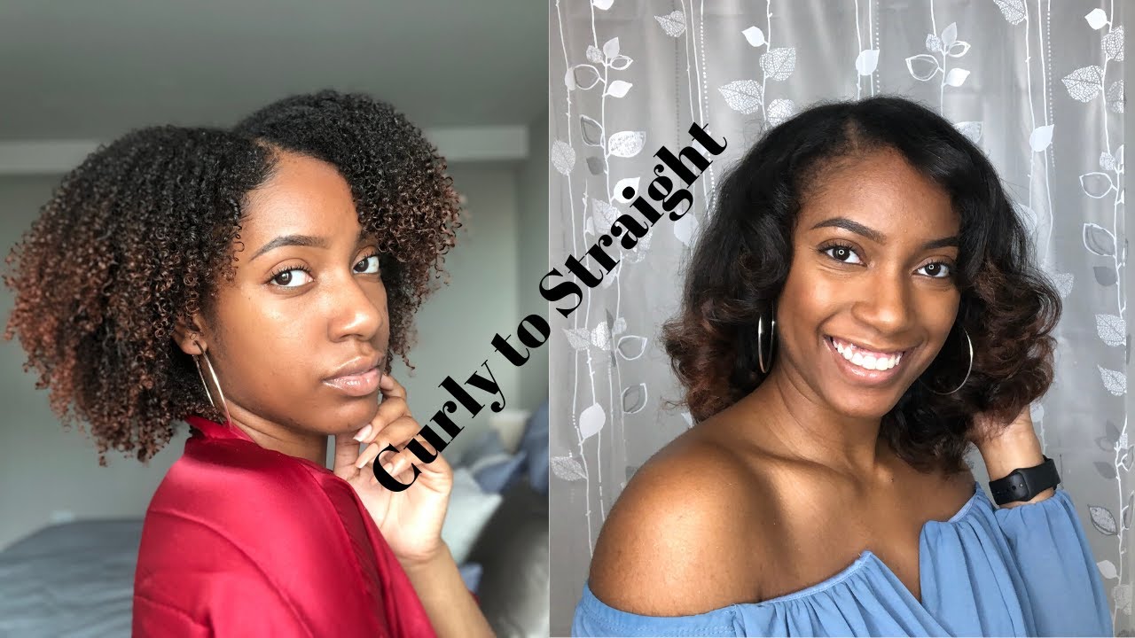 Curly to Straight Routine on Natural Hair! NO DAMAGE!