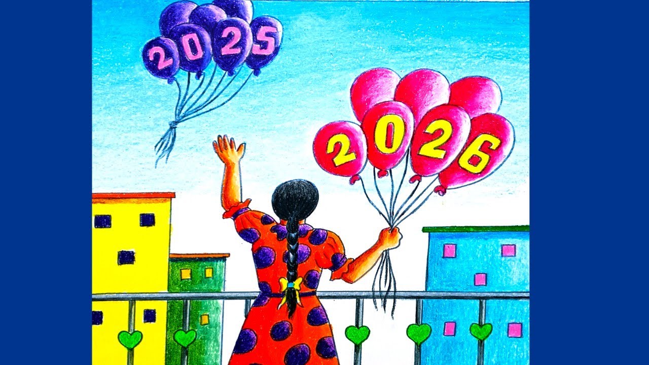 Happy new year 2026 drawing step by step/New year drawing 2026