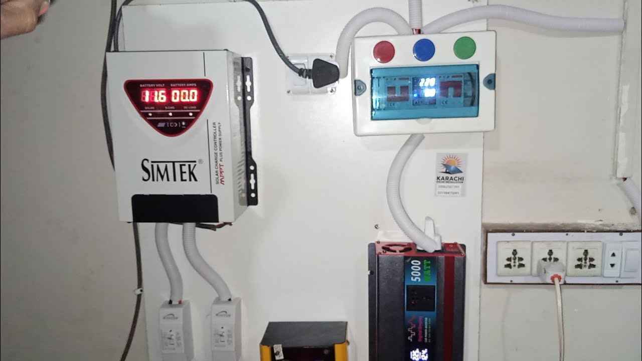 Simtek MPPT # 5000watt Al Karam Car invertar # 2 Crown Solar Panal # 100Ah Alaska Battery install 