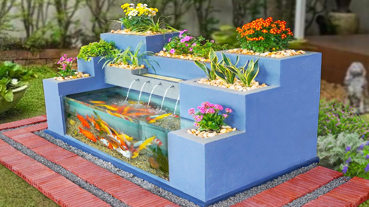 Color your garden corner with amazing aquarium jointed with plant tubs