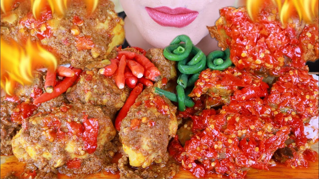 ASMR RENDANG AYAM PEDAS, PARU BALADO PEDAS | ASMR MUKBANG INDONESIA