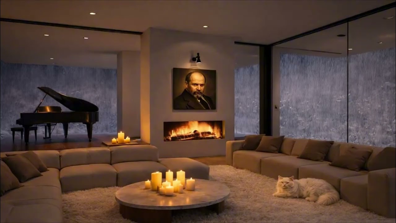 Cozy Winter Piano Music ❄️ Fireplace & Snow Ambience | Relax, Study, Sleep