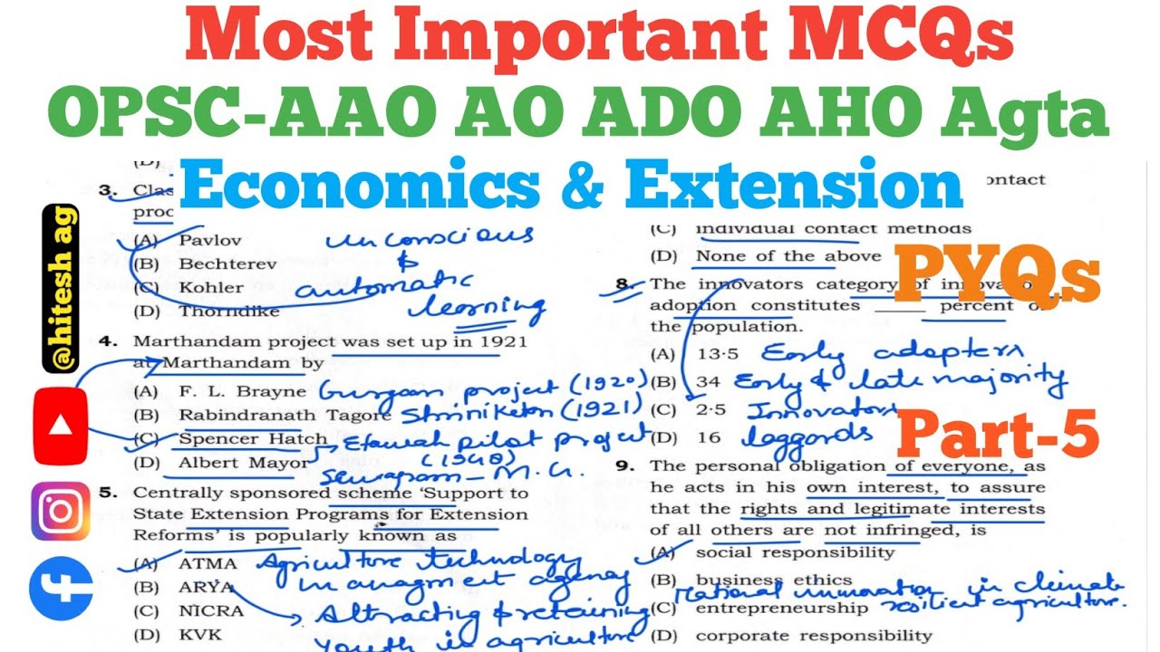 Important Extension, Economics MCQs for OPSC- AAO ADO AHO AO BHU Agta