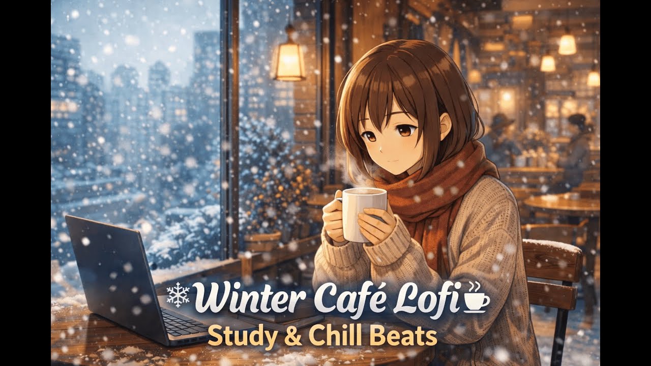 Cozy Winter Café Lofi ☕ Snowfall Study & Chill Beats | Relaxing Anime Coffee Shop