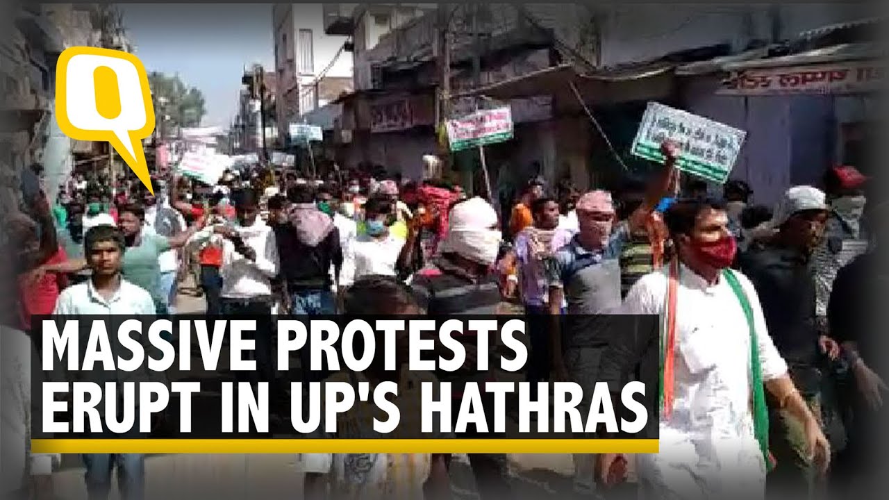 Hathras Gang-Rape: Massive Protests by Dalit Groups, Police Vehicle Vandalised | The Quint