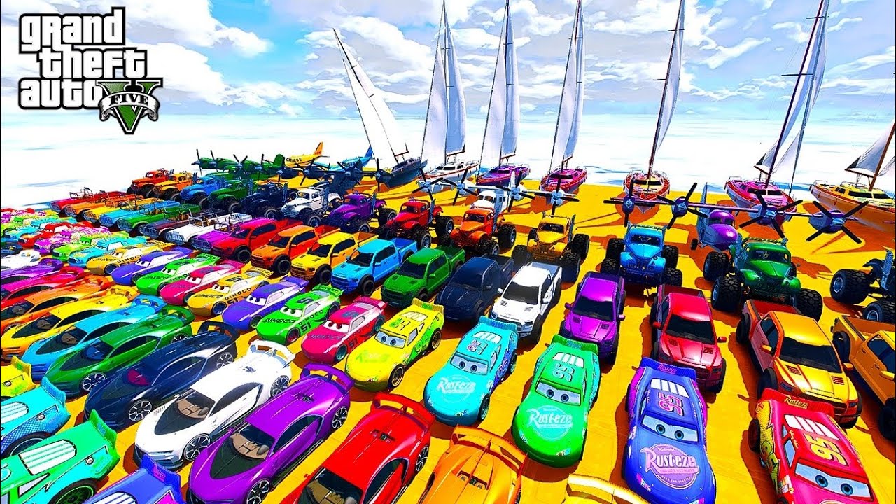 GTA V Epic Stunt Map Car Racing Challenge By Trevor and Friends With Amazing SuperCar, Planes, Boats