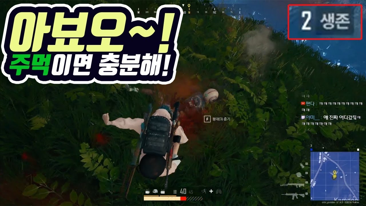 요즘 배그 너무 쉬워서 주먹으로 치킨먹었습니다.