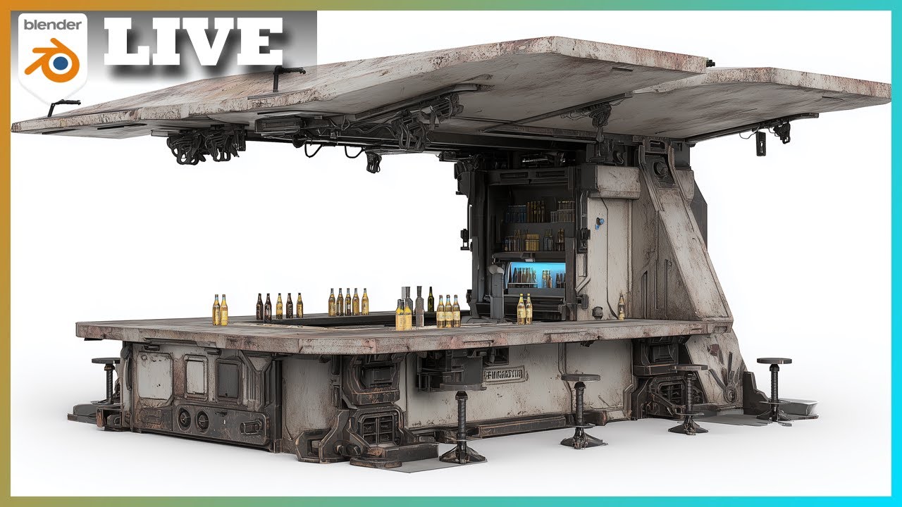 Hard Surface 3D modeling in Blender Live tutorial Exterior Bar