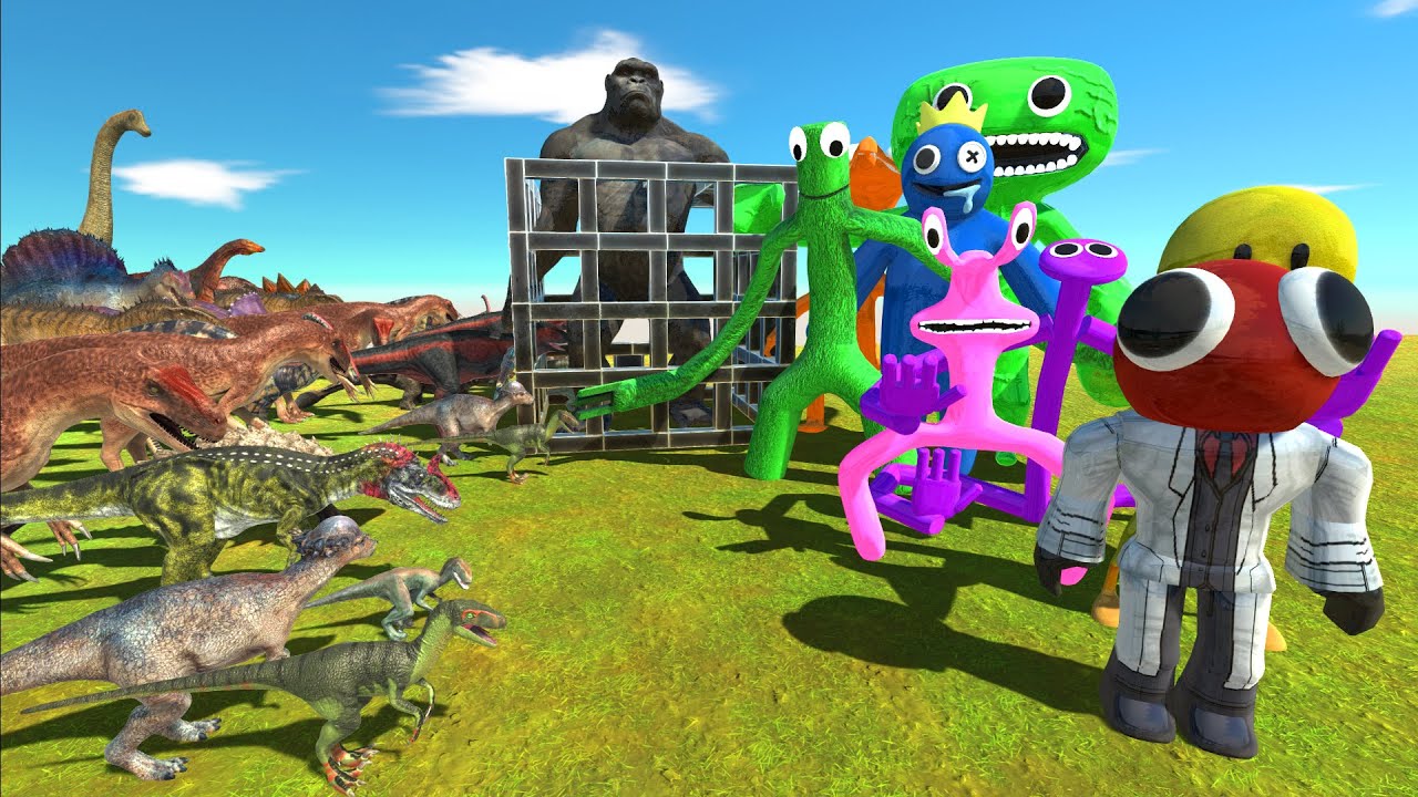 Jumbo Josh and Rainbow Friends Beat All Dinosaurs Rescue Baby King Kong