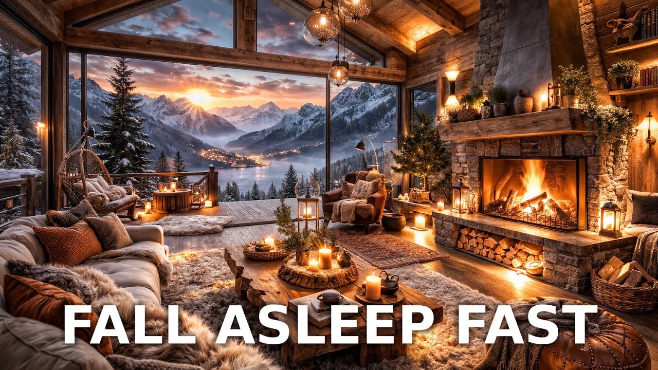 Cozy Fireplace with Heavy Snowfall ❄️ 1 Hour Sleep Ambience for Deep Sleep