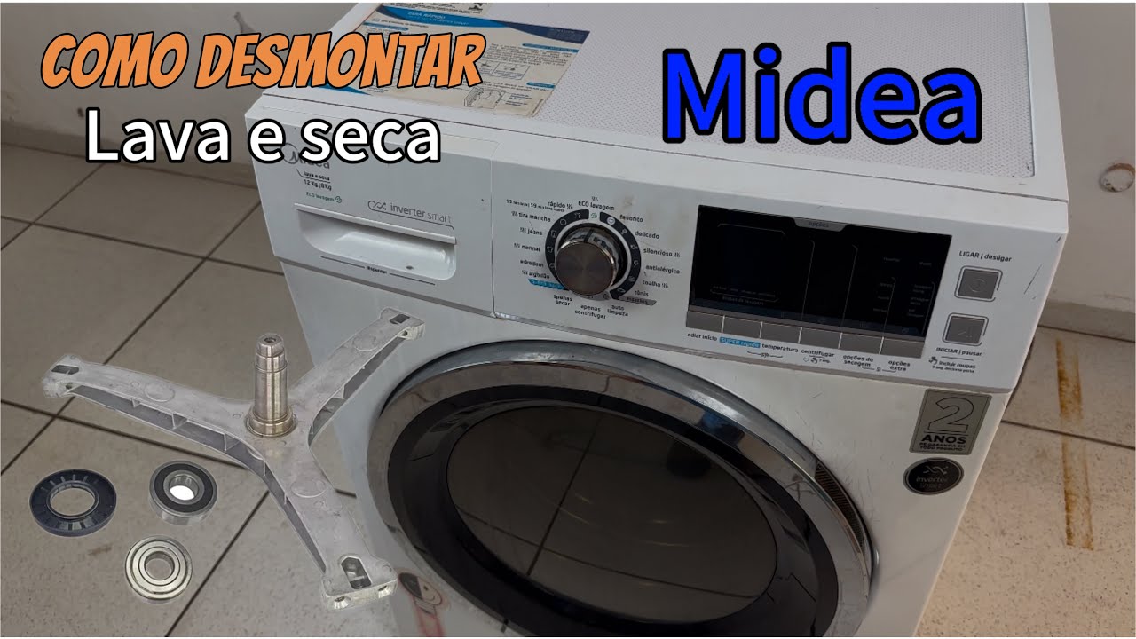 Como desmontar a lava e seca Midea LSD12B para trocar o tripe, rolamentos e retentor