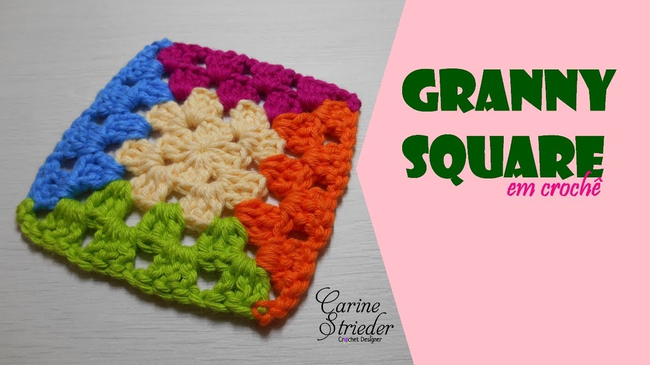 Granny Square de croch&ecirc; com cinco cores por Carine Strieder