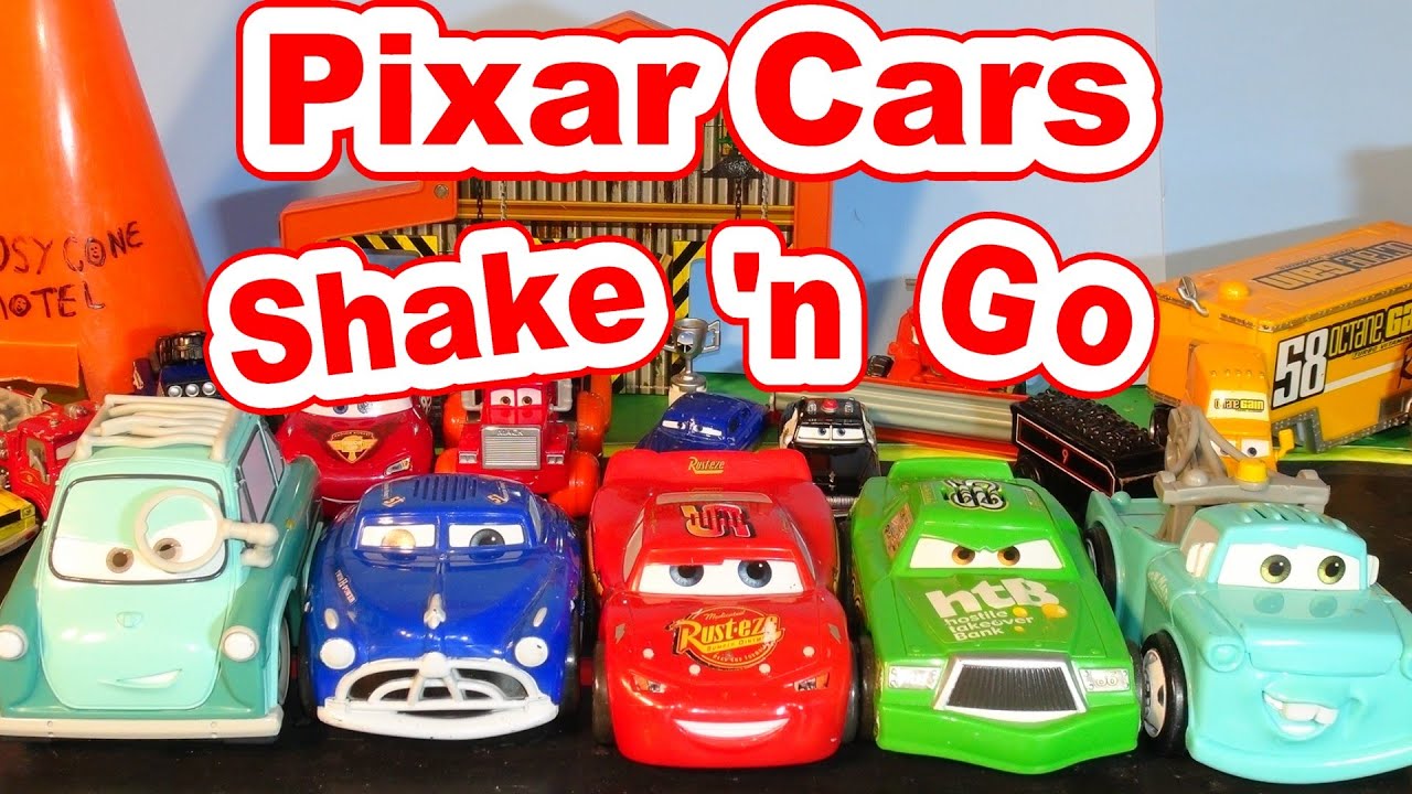Pixar Cars Shake n Go Races on the Race Track with Lightning McQueen, Mater, Doc and Professor Zeee