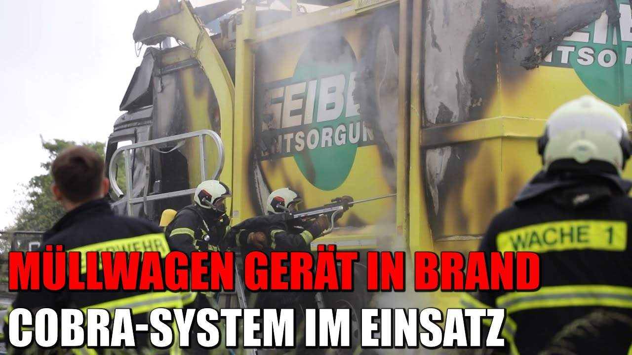 Müllwagen in Flammen auf der L418 in Wuppertal - Feuerwehr setzt COBRA-Löschsystem ein | 16.05.2022