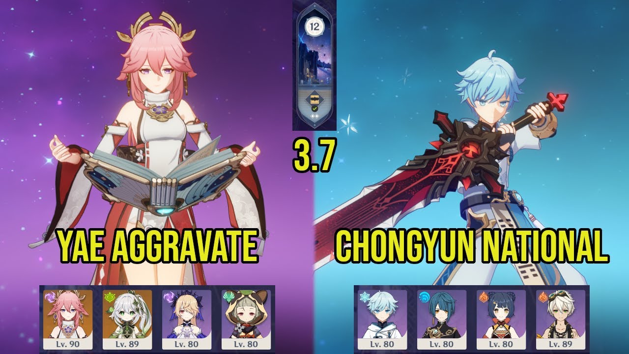 (F2P) C0 YAE Aggravate & C6 CHONGYUN National | 3.7 Spiral Abyss Floor 12 | Genshin Impact