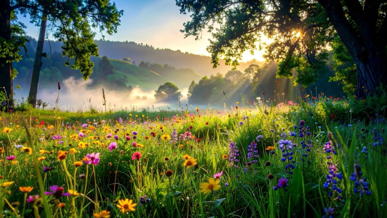 Morning Birdsong: Sunny Wildflower Meadow & Gentle Breeze for Deep Peace | 9 Hours 4K