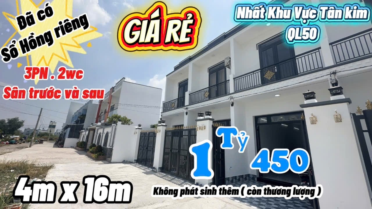 Nhà giá rẻ mới xây xong 4m x 16m ngay tân kim QL50 ❌đã có sổ Hồng đường xe hơi gần Bình Chánh 1.45T