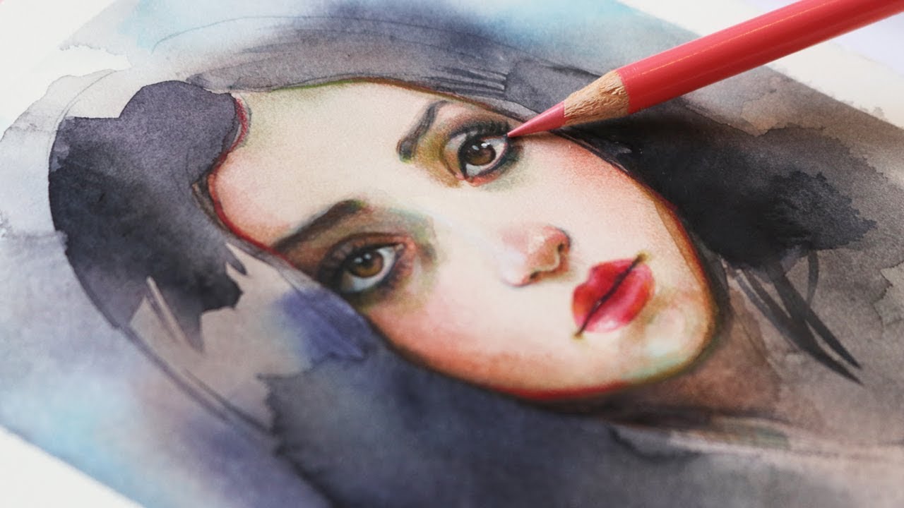 WATERCOLOR + COLOR PENCILS PORTRAIT TUTORIAL