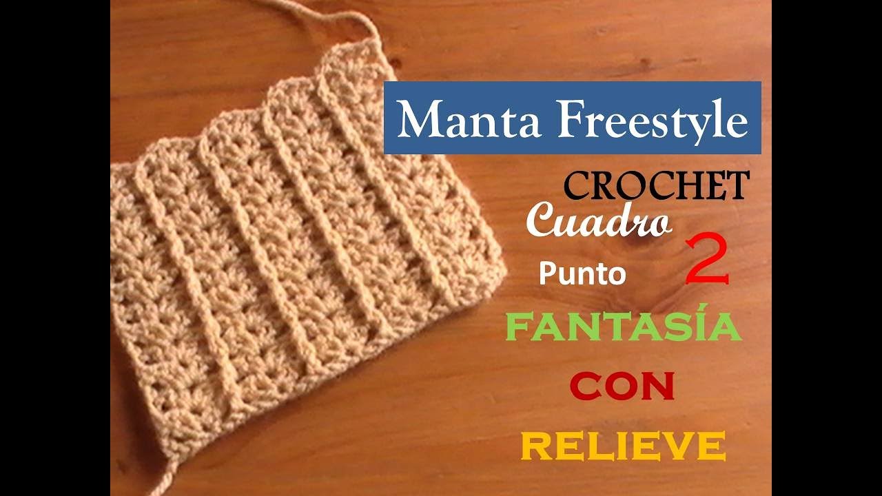 PUNTO FANTASÍA CON RELIEVE a crochet - cuadro 2 manta freestyle (diestro)