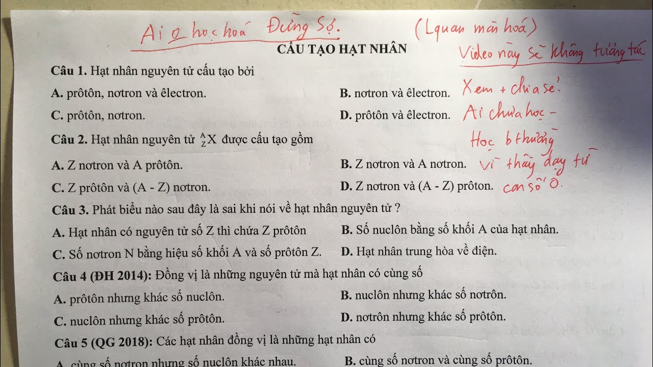 Chữa bài tập vật lý hạt nhân buổi 1