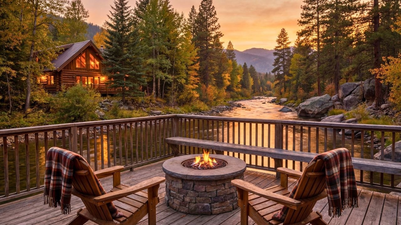 The Most Peaceful Riverside Cabin Porch 🌲🔥Cozy Campfire, Gentle River & Nature Sounds for Relaxation