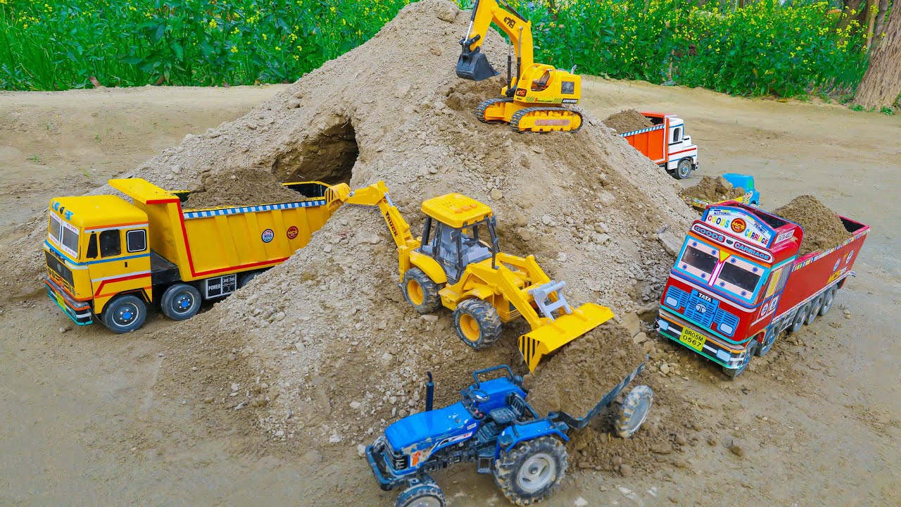 JCB 5CX Loading Mud Tata Truck BharatBenz Truck Swaraj Tractor | Jcb Tractor Cartoon| Jcb Ki Khudai