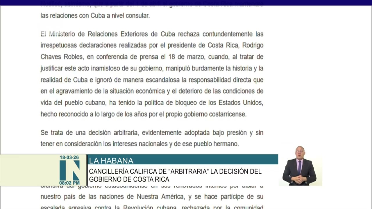 Costa Rica anuncia cierre de su Embajada en La Habana y limita relaciones en el ámbito consular