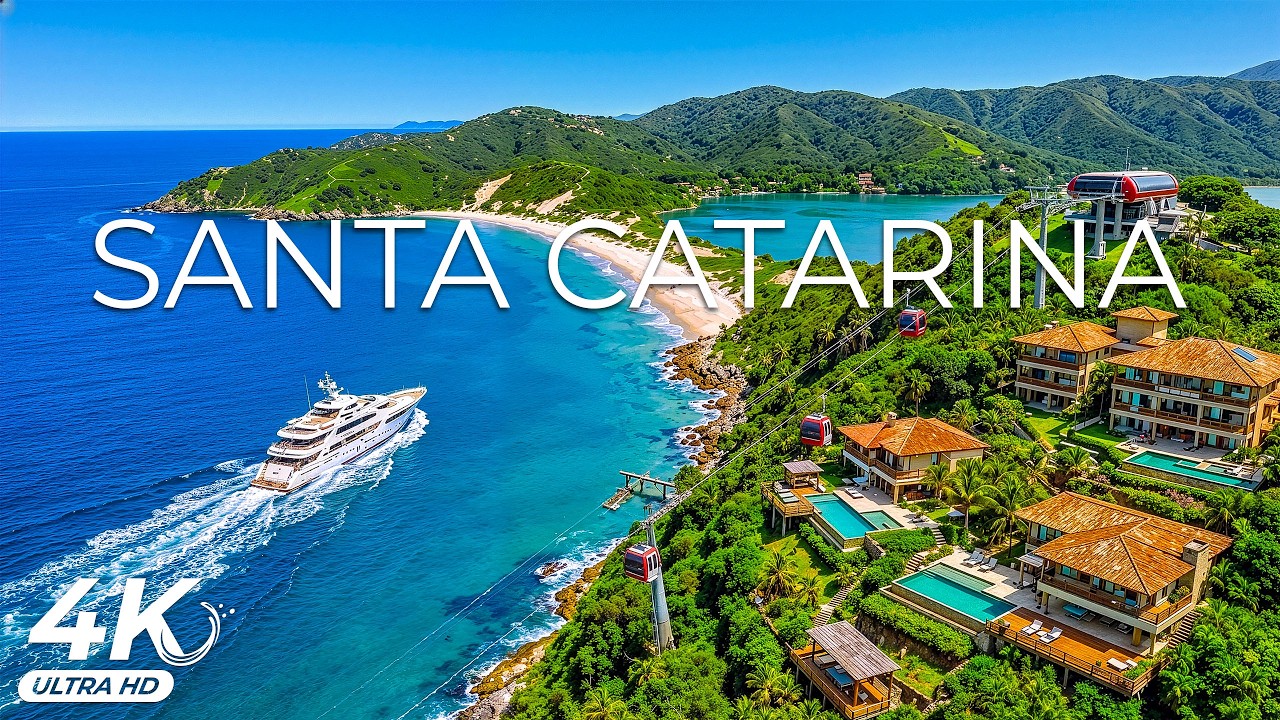 Santa Catarina 4K UHD - Island Bays, Forested Hills and Soft Sun Over Southern Brazilian Waters