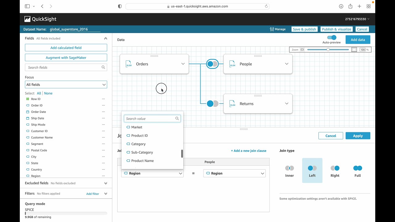 Joins in Quicksight data model
