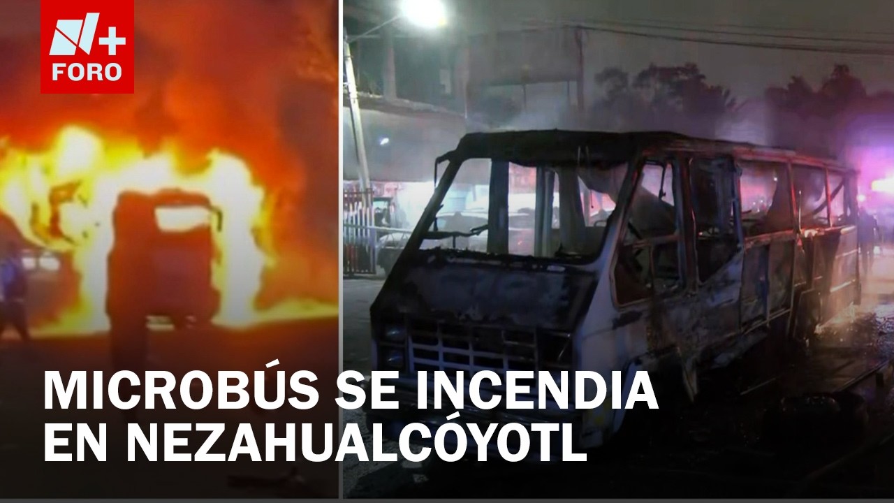 Momento exacto que microbús se incendia en Nezahualcóyotl; así quedó totalmente calcinado