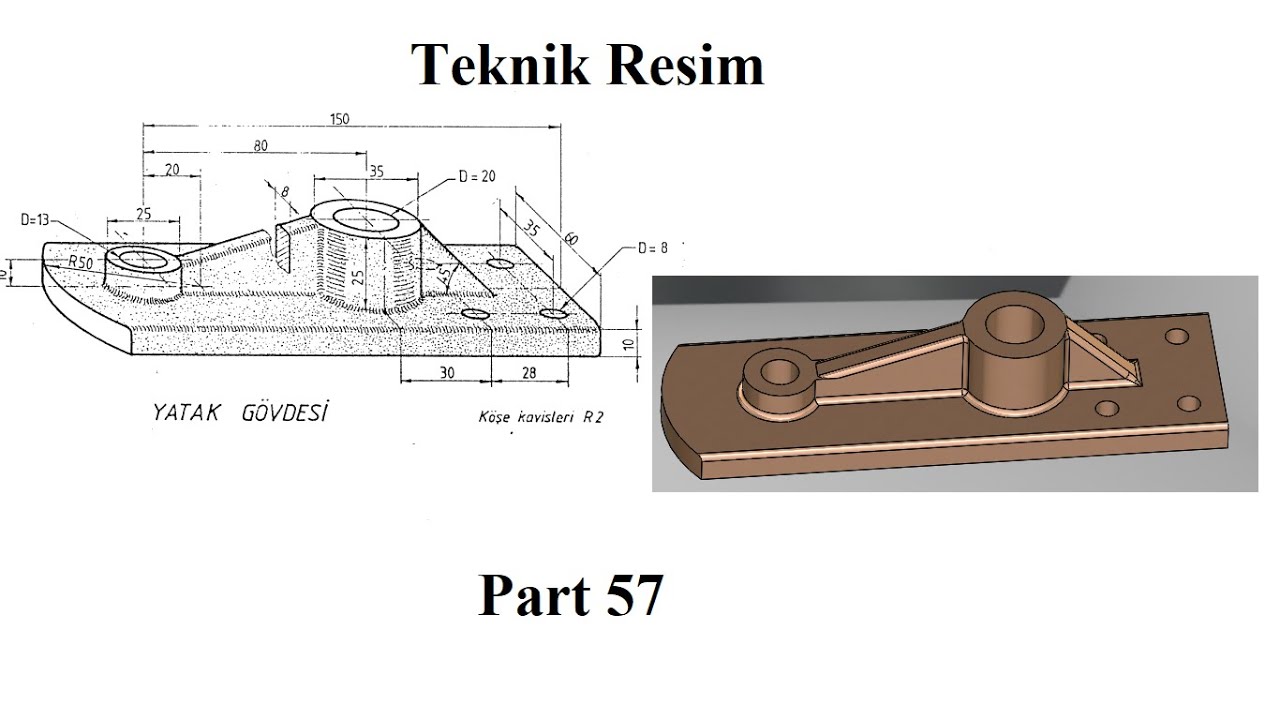 Solidworks tutorial Ex 57 Yatak Govdesi Model, Geometric Shape from Teknik Resim