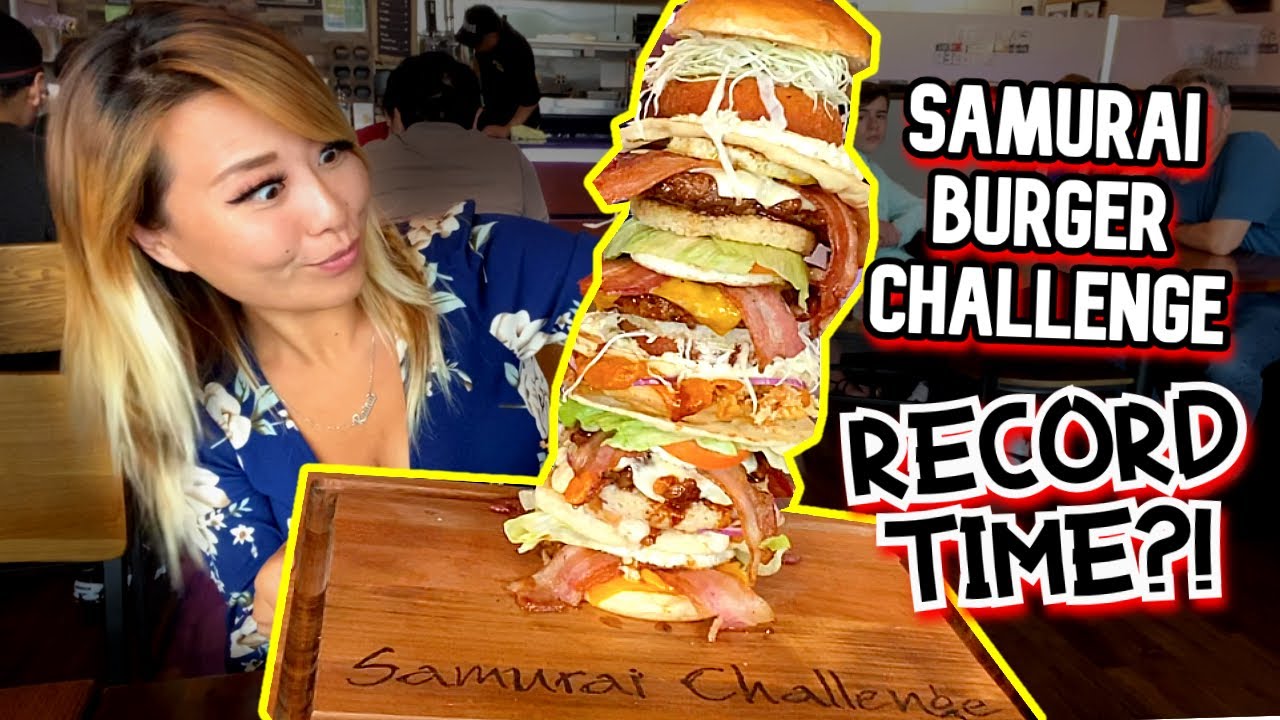 MASSIVE SAMURAI BURGER CHALLENGE at Gabutto Burger in Chicago!! RECORD TIME?! #RainaisCrazy