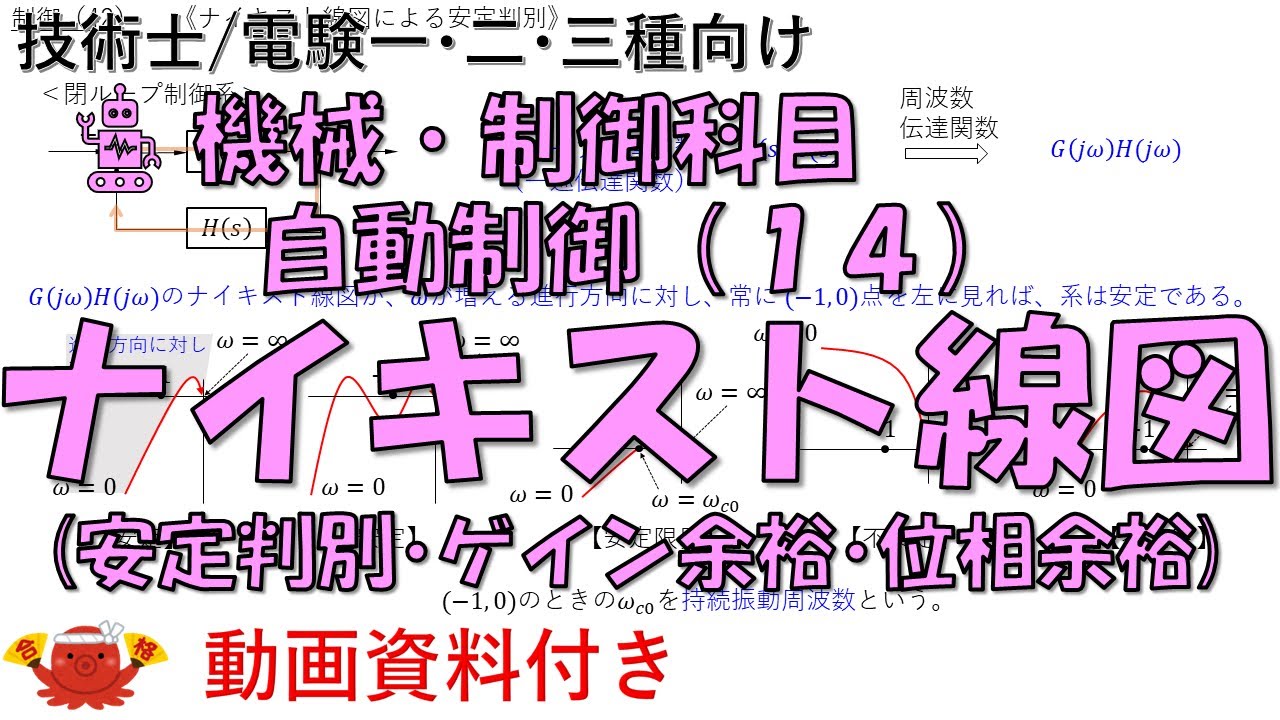 自動制御（14） －ナイキスト線図（安定判別・ゲイン余裕・位相余裕）