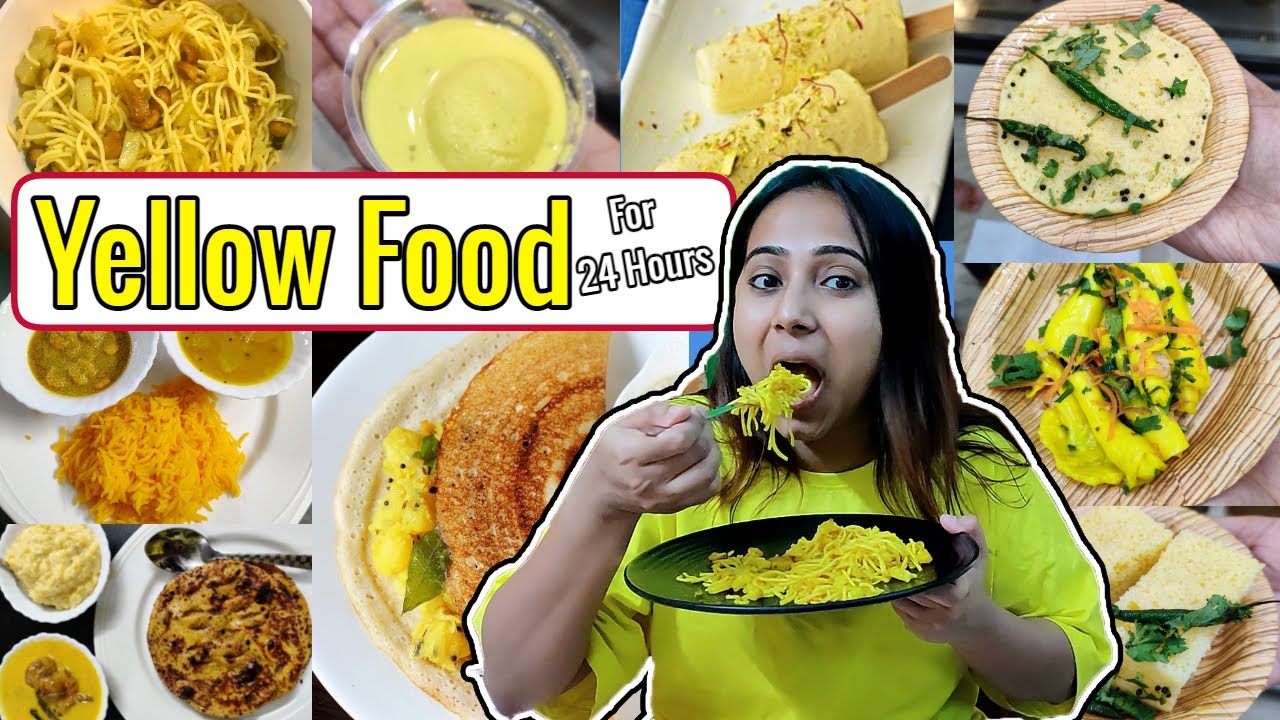 Eating only💛 YELLOW 💛Color Food for *24 Hours* | Types of Yellow Color Dishes | Food Challenge