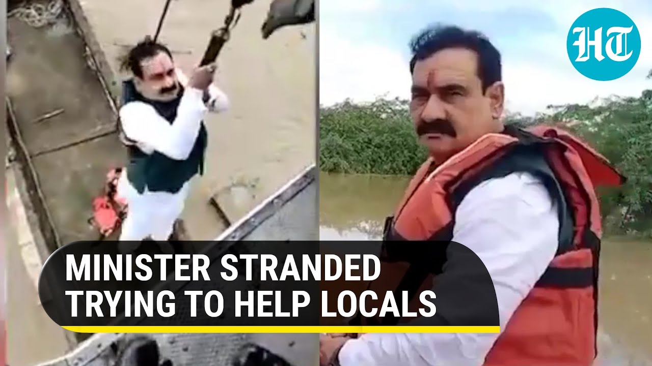 Watch: MP minister gets stuck during flood rescue bid, finally airlifted by Air Force chopper