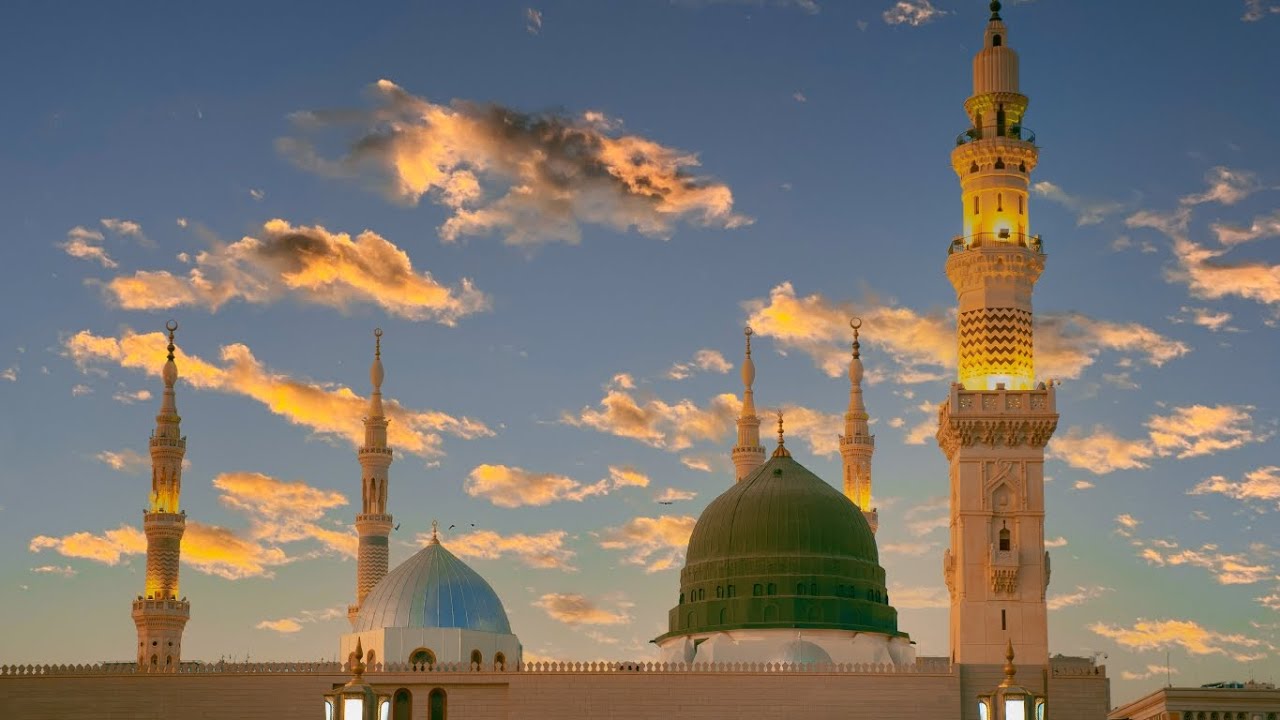 Masjid-e-Nabawi Madinah Sharif | Beautiful Sunset View of Green Dome 🕌