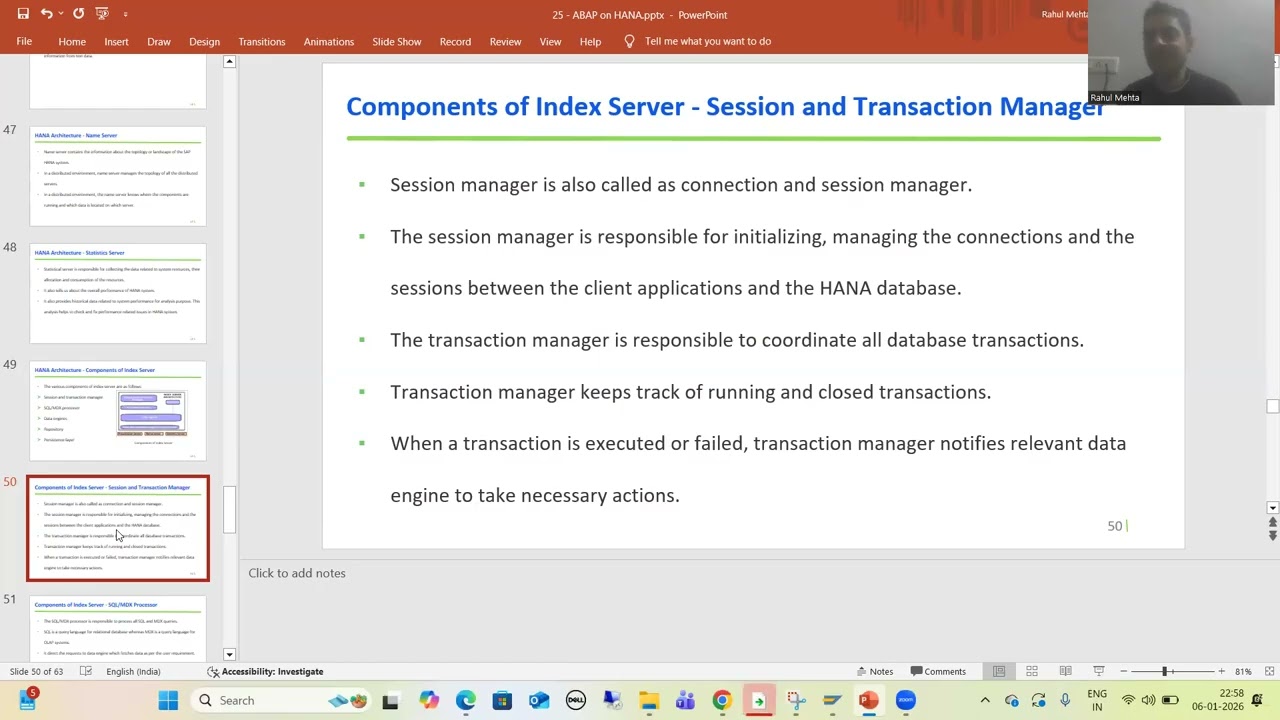 17 - ABAP на HANA - Архитектура базы данных HANA - Компоненты сервера индексов