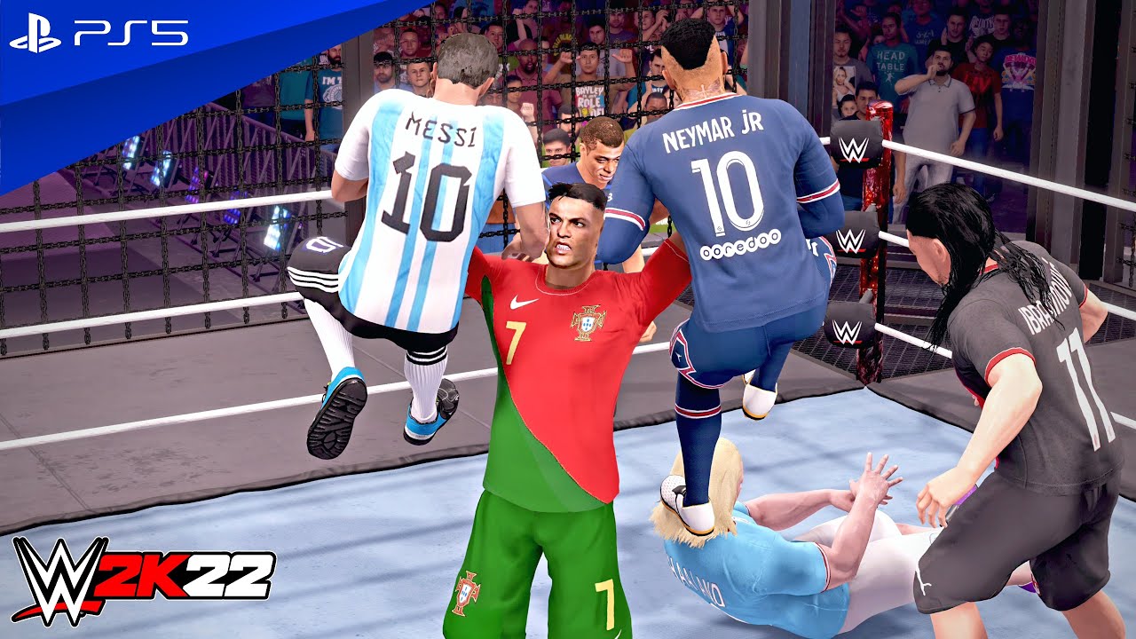 WWE 2K22 — Роналду против Месси против Неймара против Мбаппе против Холанда против Златана — матч...